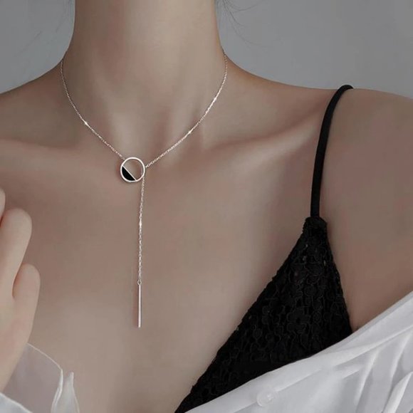 *NEW 925 Sterling Silver Bar Circle Necklace B - Picture 3 of 6